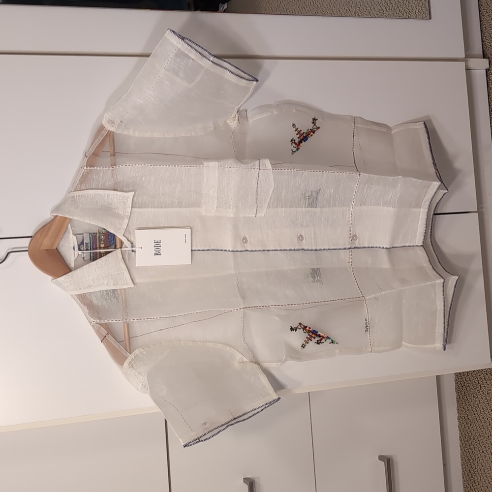 Bode NWT Sheer Pagoda Shirt Silk Linen Men's S/M